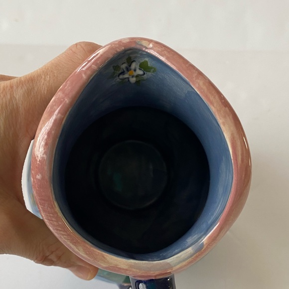 Lesal Ceramics Beautiful  Handpainted Vase/Pitcher Blue Roses Small 7'x6' - Picture 4 of 11